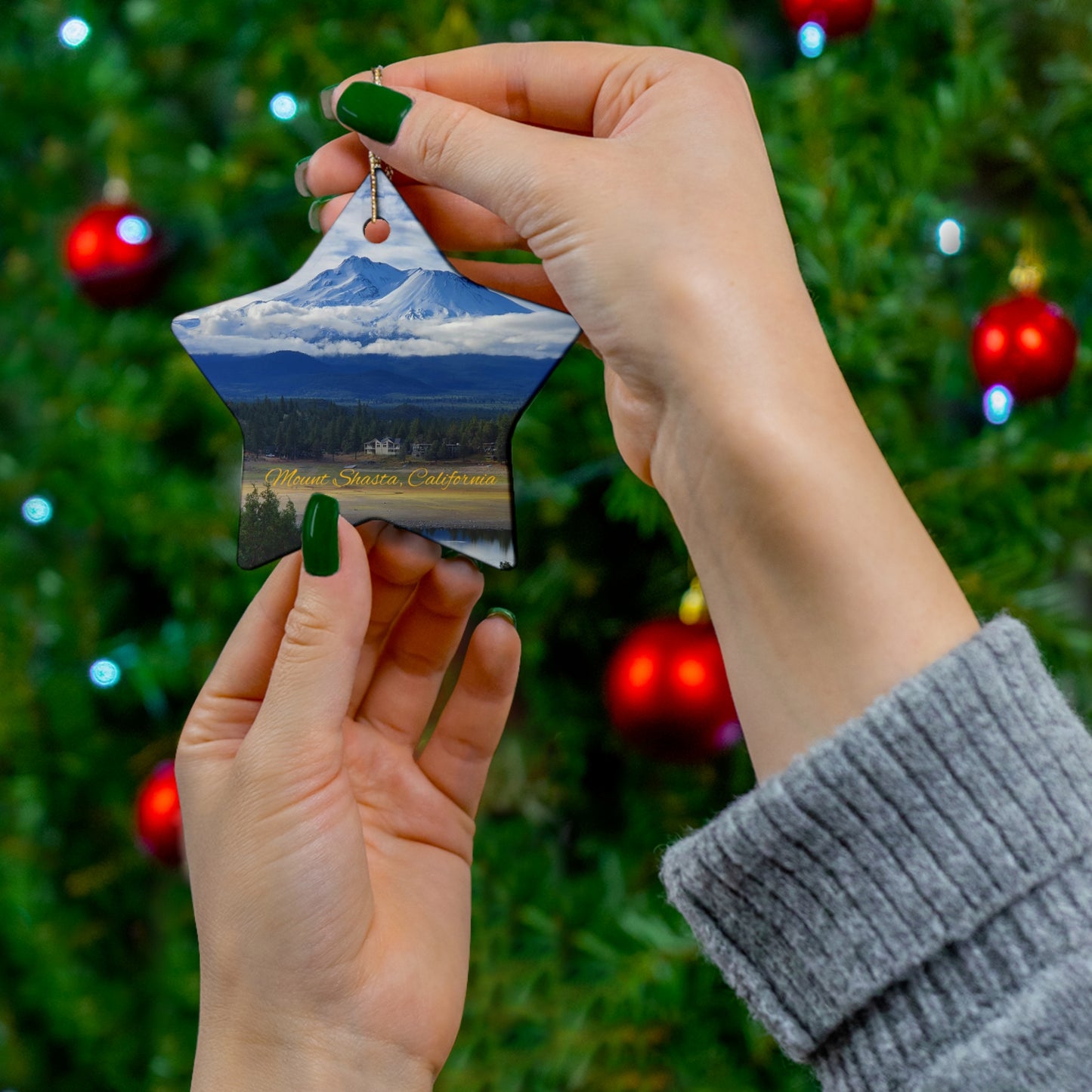 The Spirit of Mount Shasta Ceramic Christmas Ornament, 4 Shapes