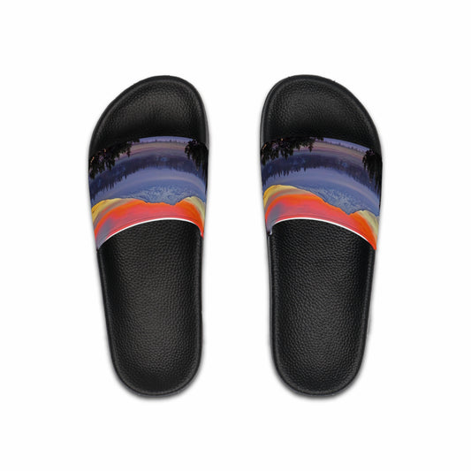 Mount Shasta's Fiery Sunset Men's PU Slide Sandals