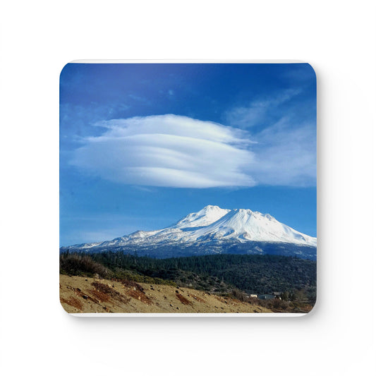 Mount Shasta Lenticular Clouds Corkwood Coaster Set