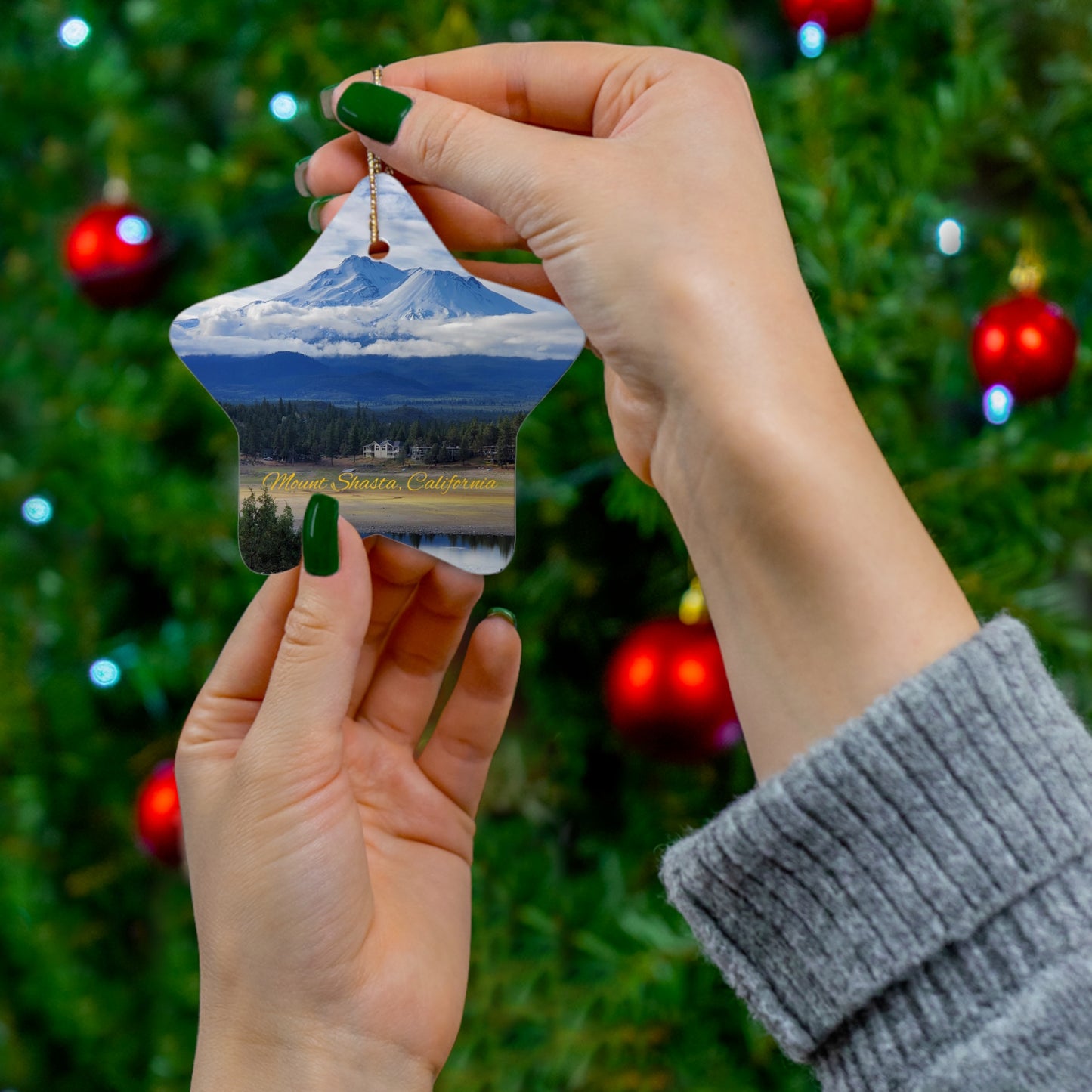 The Spirit of Mount Shasta Ceramic Christmas Ornament, 4 Shapes