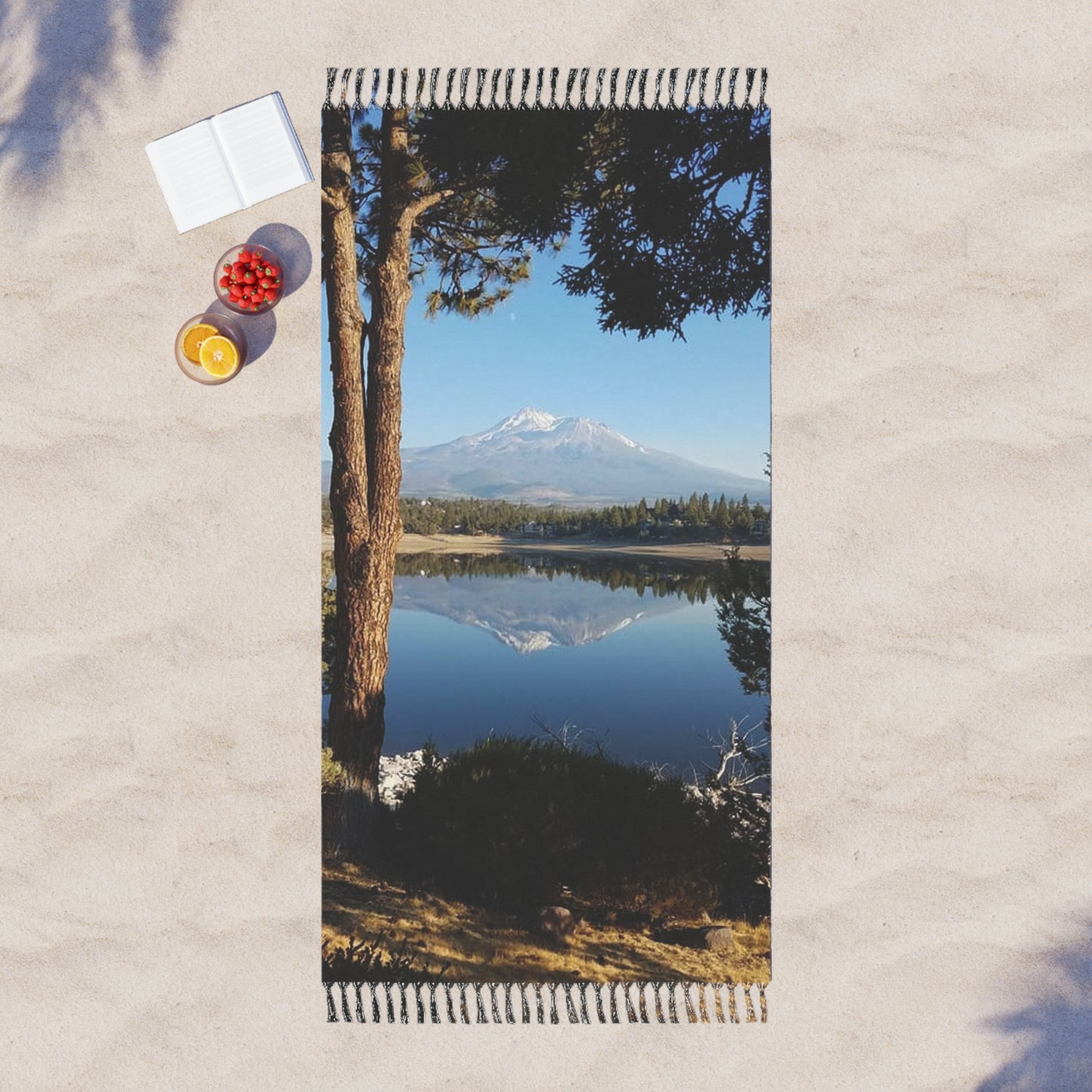 Mount Shasta Reflections Boho Beach Towel